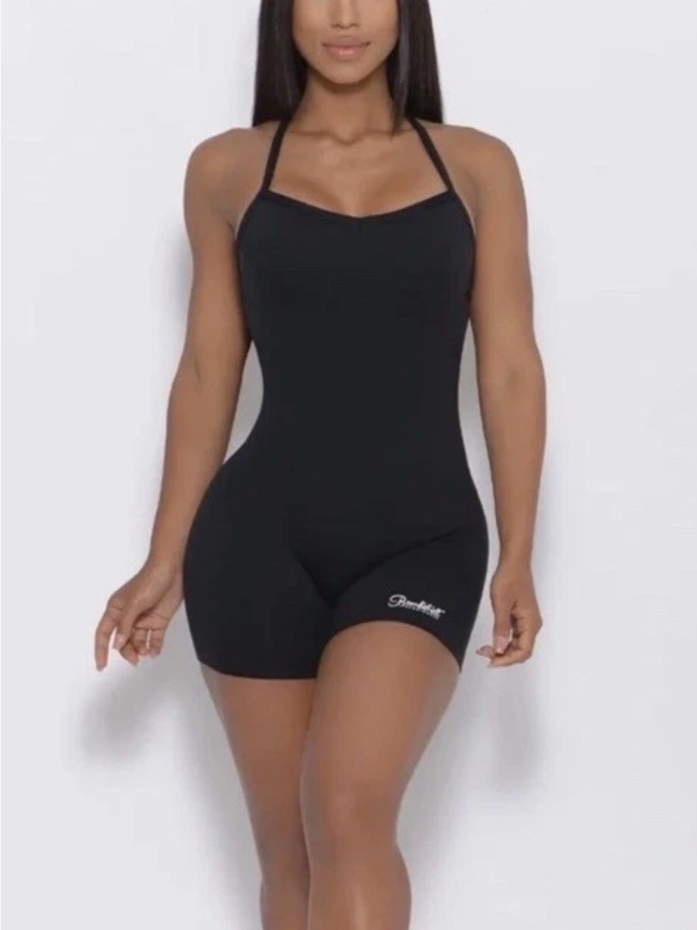 Bombshell Sportswear Bodysuit Sculpted Black Shorts Strappy Back Size XS #